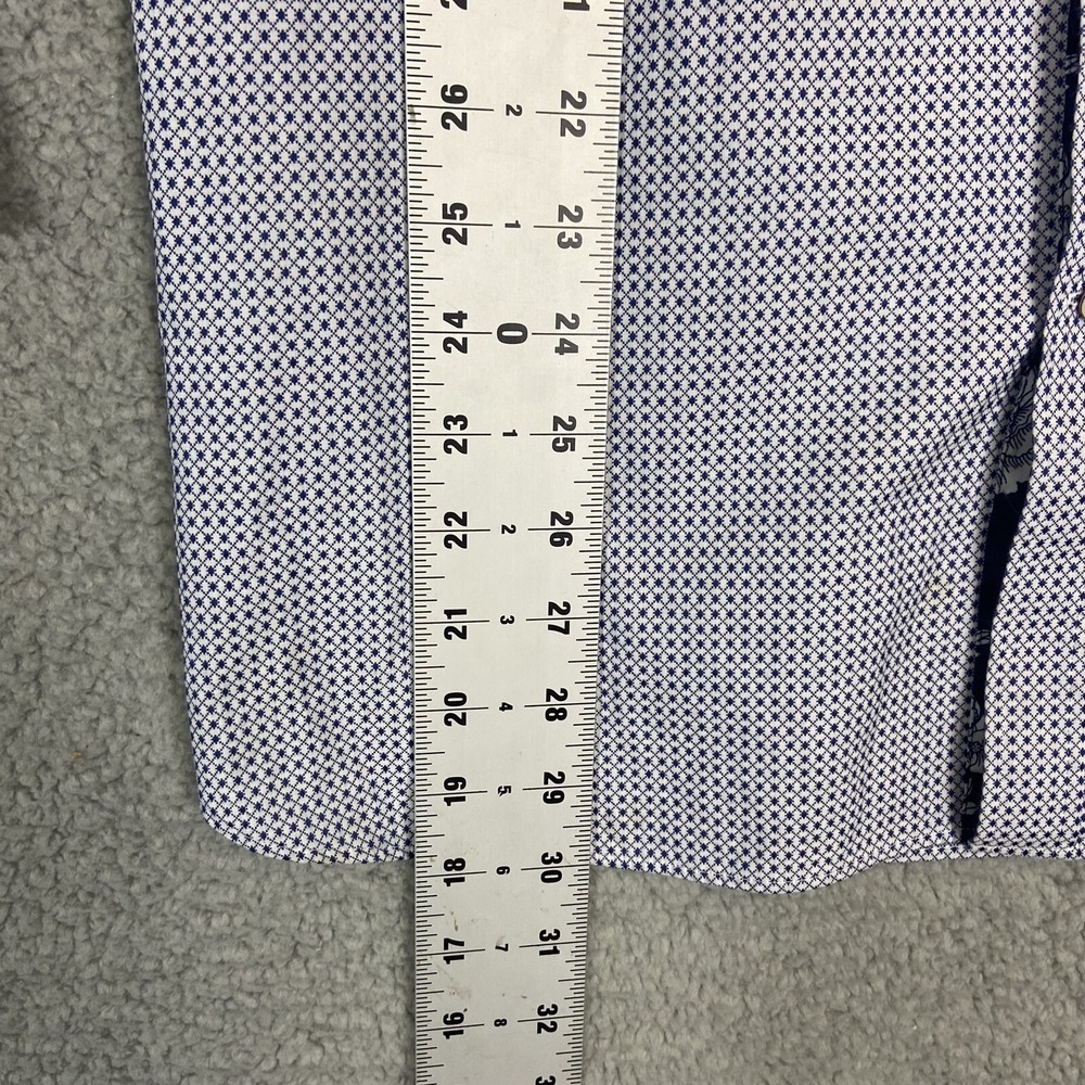 Ted Baker Endurance Mens Blue White Micro Print Floral Trim Dress Shirt 16 32/33 - Picture 4 of 8